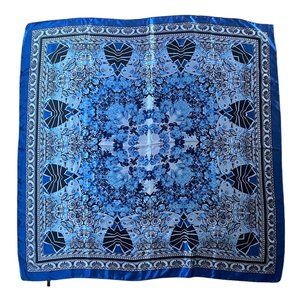MOSI Satin Silky Scarf Wrap Blue 35" Square